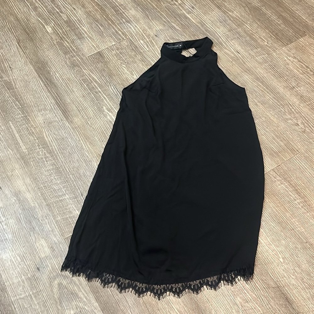Fantaist Women’s Black Halter Dress size M with lace hem - Picture 4 of 9